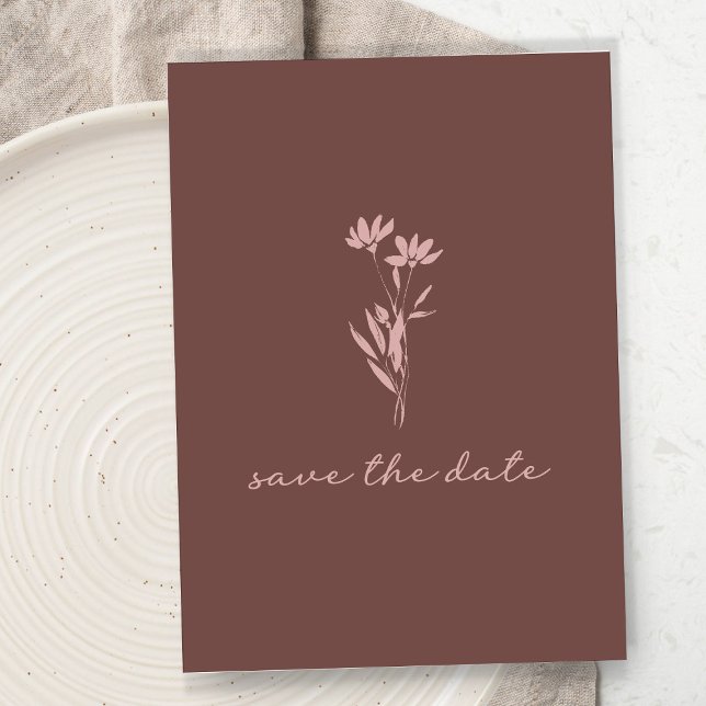Minimalist Floral Script Rustic Brown Photo Save The Date (Creator Uploaded)