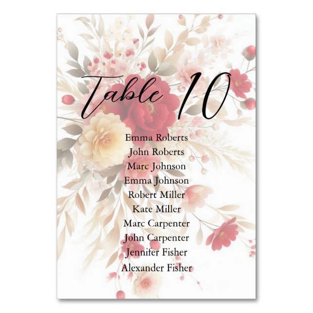 Minimalist Floral Script Wedding Seating Plan Table Number (Front)