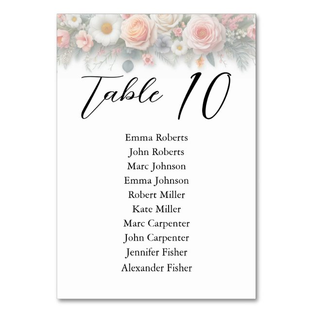 Minimalist Floral Script Wedding Seating Plan Table Number (Front)