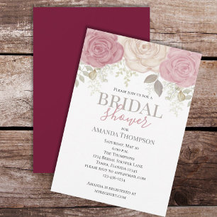 Minimalist Floral Simple Burgundy Bridal Shower  Invitation