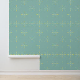 Minimalist Floral Star Pattern on Teal Wallpaper
