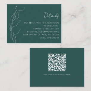 Minimalist Floral Teal Wedding Custom QR Code Enclosure Card