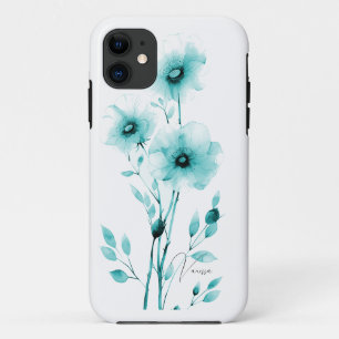 Minimalist floral teal white stylish iPhone 11 case