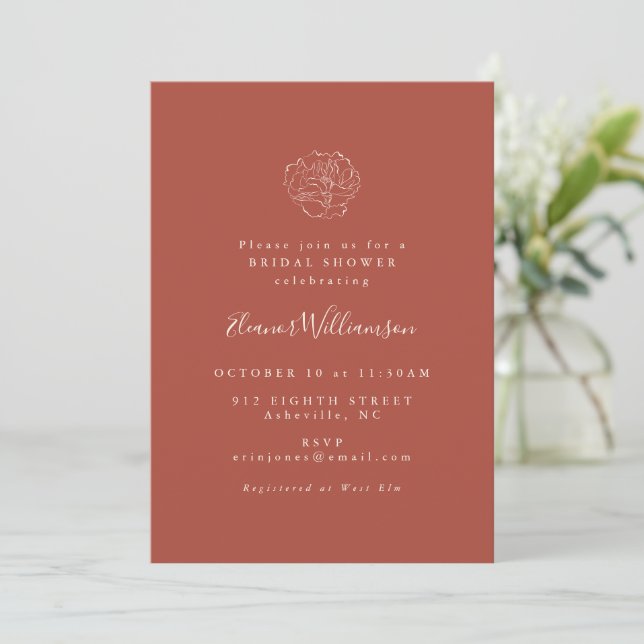 Minimalist Floral Terracotta Drawing Boho Shower Invitation (Standing Front)