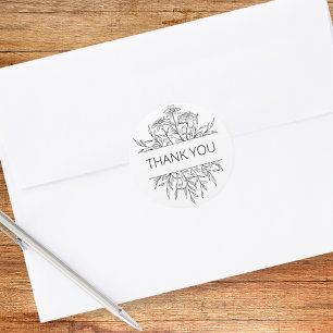 Minimalist Floral Thank You  Classic Round Sticker