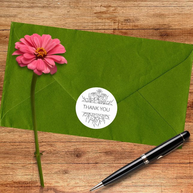 Minimalist Floral Thank You  Classic Round Sticker (Creator Uploaded)