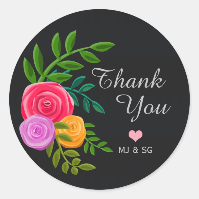 Minimalist Floral Thank You Custom Classic Round Sticker (Front)