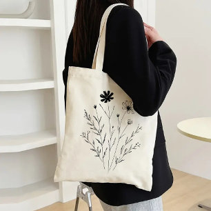 Minimalist Floral Tote Bag, Shoulder Bag, Student  Bag