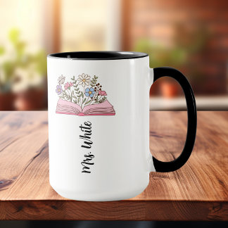 Minimalist Floral Violet /Pink Book Personalise Mug