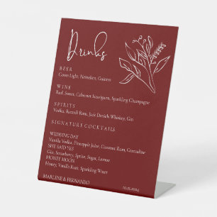 Minimalist Floral Wedding Drinks Bar Menu Pedestal Sign