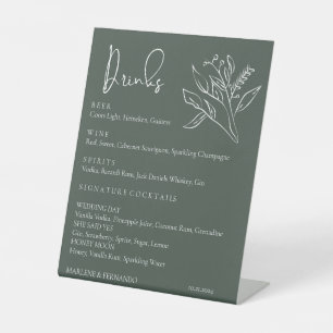 Minimalist Floral Wedding Drinks Bar Menu Pedestal Sign