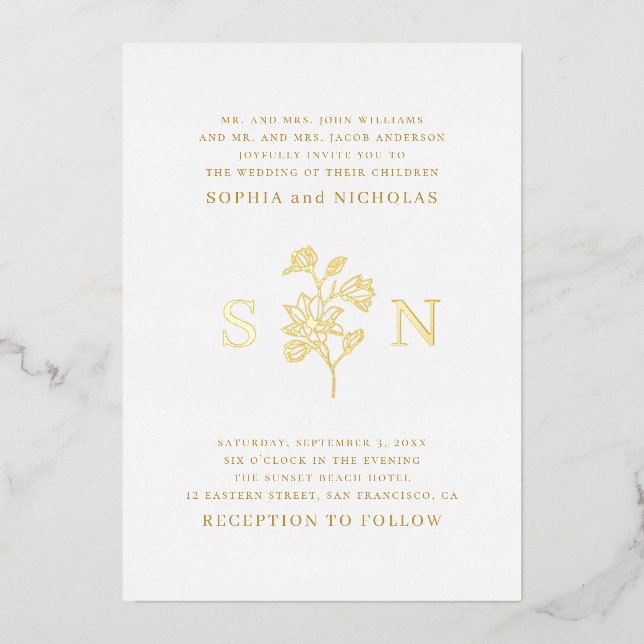 Minimalist Floral Wedding | Luxury Gold Monogram (Front)