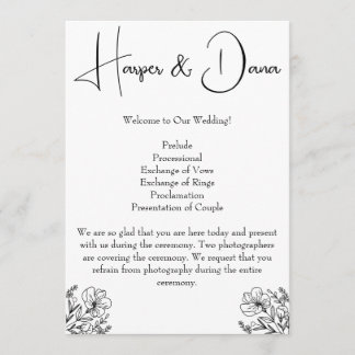 Minimalist Floral Wedding Program Programme