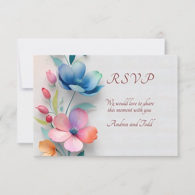 Minimalist floral wedding RSVP card (Front)