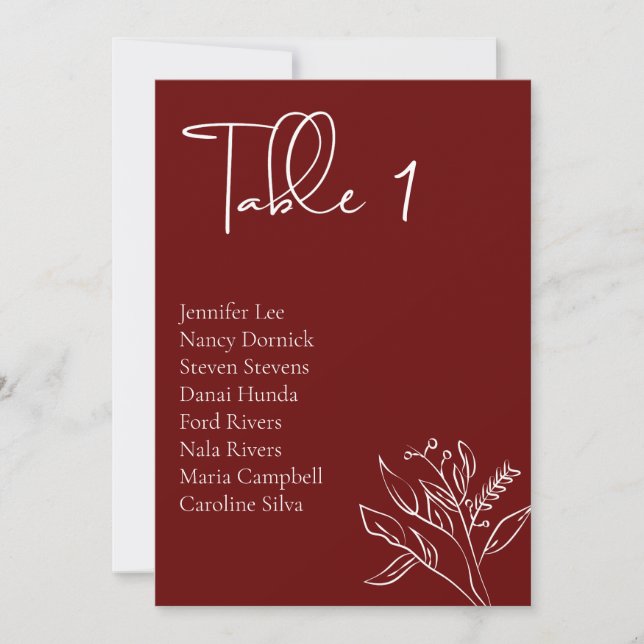 Minimalist Floral  Wedding Seating Chart  Card (Front)