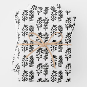 Minimalist Floral Whimsical Black & White Cute Wrapping Paper Sheet