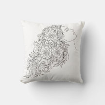 Minimalist Floral Woman Line Art Pillow