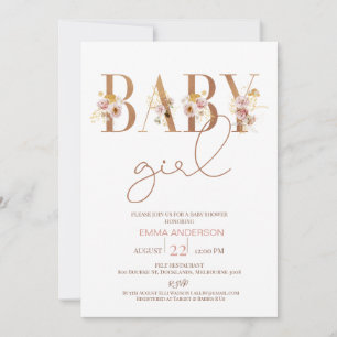 Minimalist Floral Word Baby Girl Baby Shower Invitation