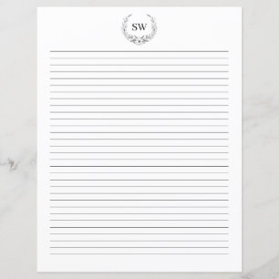 Minimalist Floral Wreath Monogram Stationery Paper