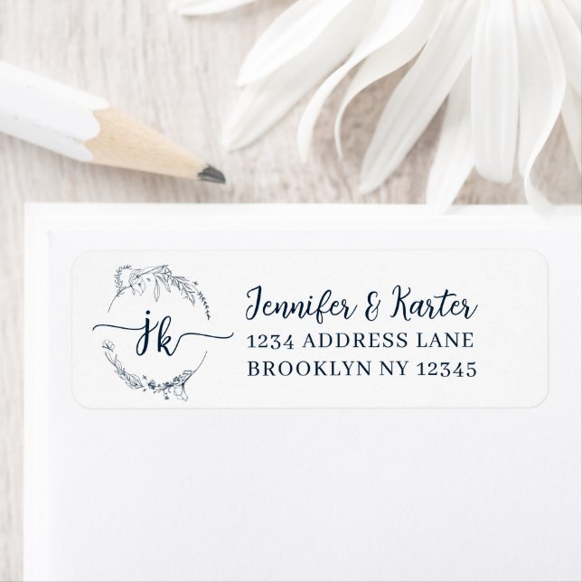 Minimalist Floral Wreath Navy Blue Monogram (Insitu)