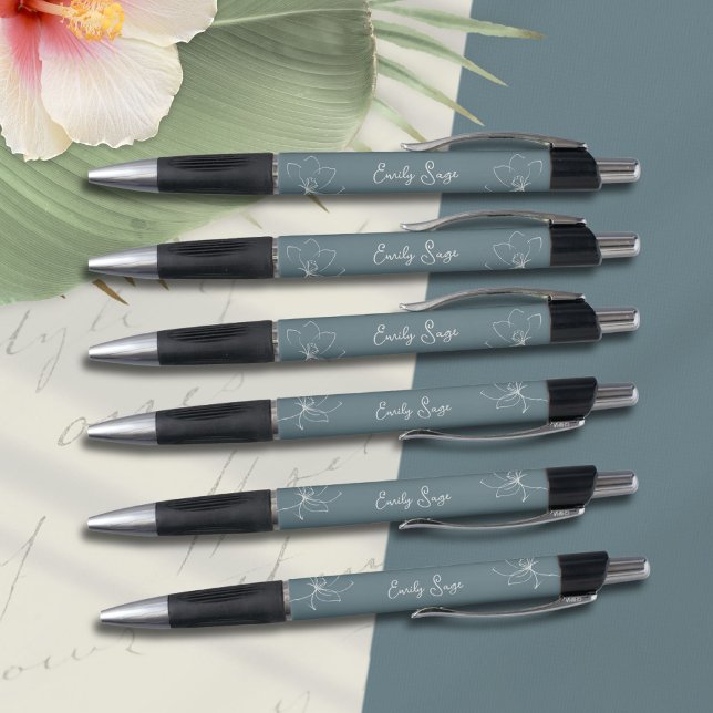 Minimalist Floral Zen Line Art Ivory Coastal Blue (Minimalist Floral Zen Line Art Ivory Coastal Blue Pen ©Susanne Sachers - Sunny Wanderlust 🌞✈️)