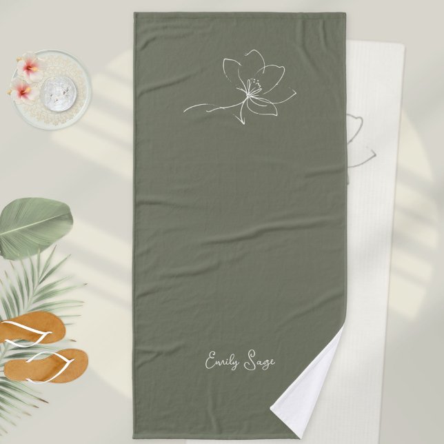 Minimalist Floral Zen Line Art Ivory Sage Green Bath Towel (Minimalist Floral Zen Line Art Ivory Sage Green Bath Towel ©Susanne Sachers - Sunny Wanderlust 🌞✈️)