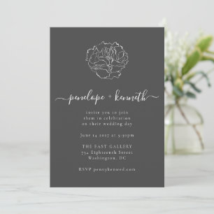 Minimalist Flower Black Script Calligraphy Wedding Invitation