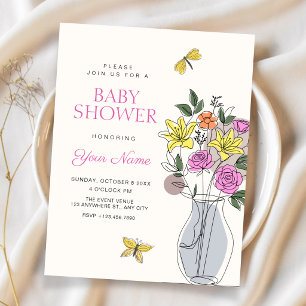 Minimalist flower bouquet art baby shower invitation