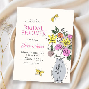 Minimalist flower bouquet art bridal shower invitation