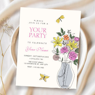 Minimalist flower bouquet art invitation