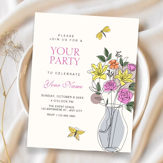 Minimalist flower bouquet art  invitation (Creator Uploaded)
