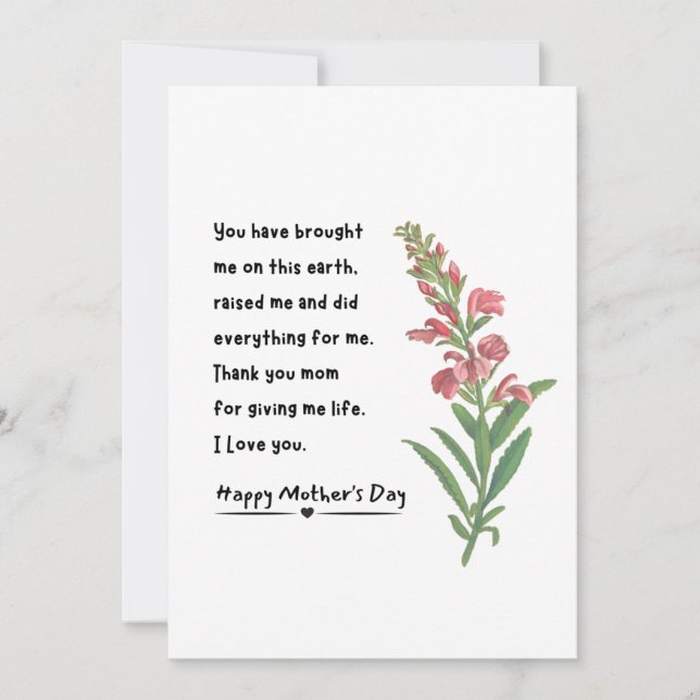 Minimalist Flower Drawing Thank You Mother's Day  Holiday Card (Front)