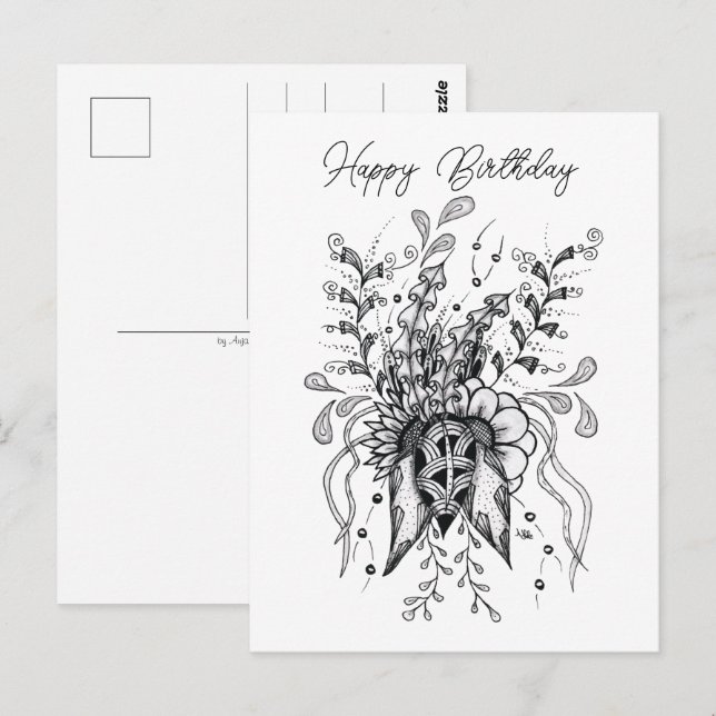 Minimalist Flower Drawing Zen Artwork -  Postcard (Front/Back)