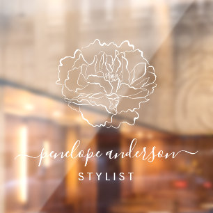 Minimalist Flower Line Art Typography in White Window Cling