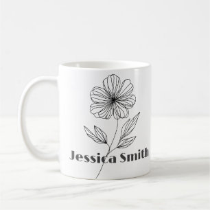 Minimalist Flower Line Drawing custom name Coffee Mug