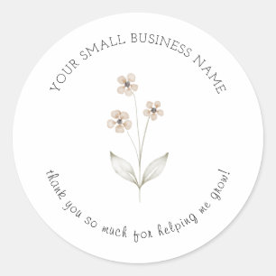 Minimalist flower small business help me grow cute classic round sticker