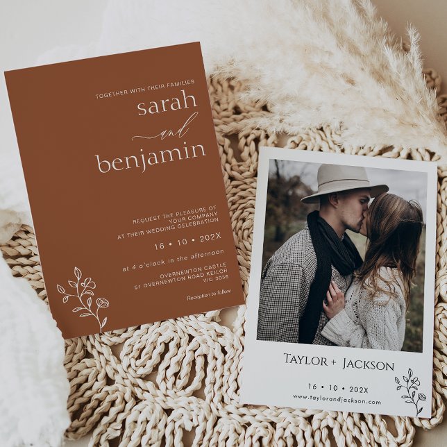 Minimalist Flower Terracotta Wedding Invitation (Creator Uploaded)