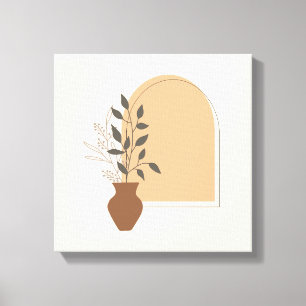 Minimalist Flower Vase & Arch with Boho Style Canvas Print