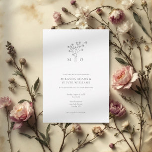Minimalist flowers bouquet grey wedding invitation
