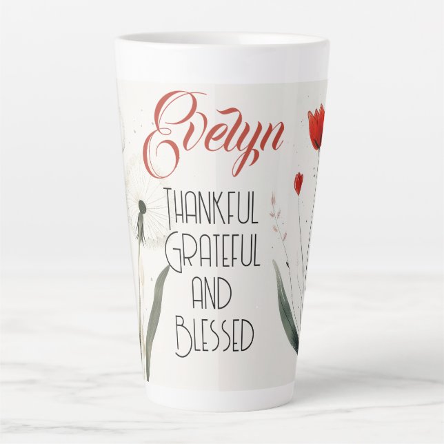 Minimalist Flowers Editable Slogan & Name  Latte Mug (Front)