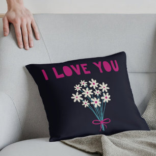 Minimalist Flowers I love You Valentines Purple  Cushion