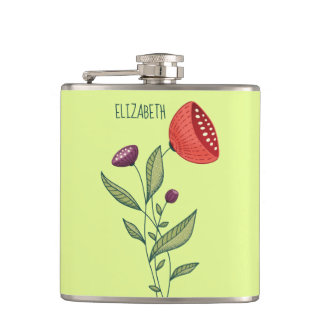 Minimalist Flowers Stylish Name Hip Flask