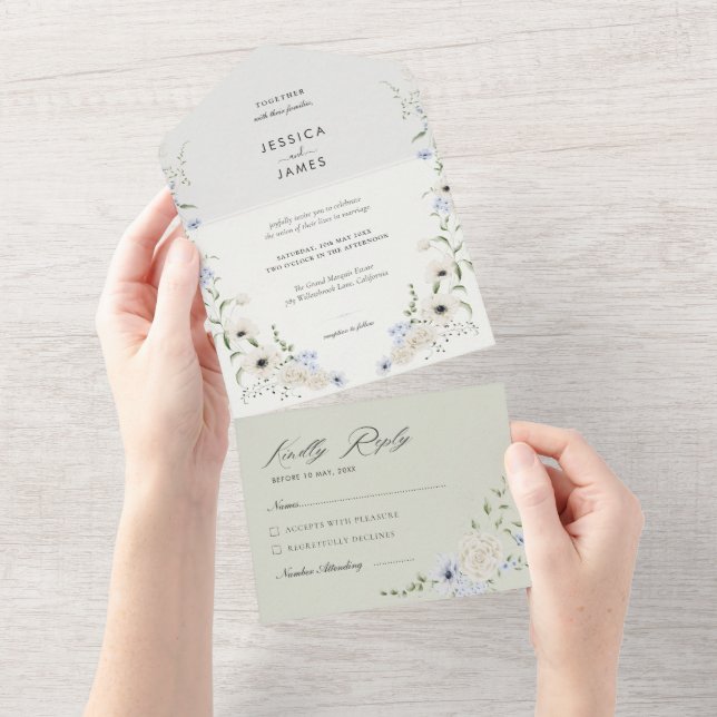 Minimalist Flowers | Tear-Off RSVP | Wedding  All In One Invitation (Tearaway)