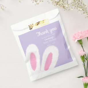 Minimalist fluffy bunny baby shower favour bags