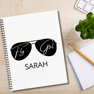 Minimalist Fly Girl Typography,Aviator Sunglasses Notebook