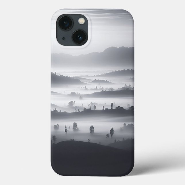 Minimalist Foggy Forest Phone Case Black and White (Back)