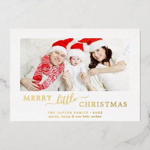 Minimalist Foil Merry Little Christmas Baby Birth Holiday Card