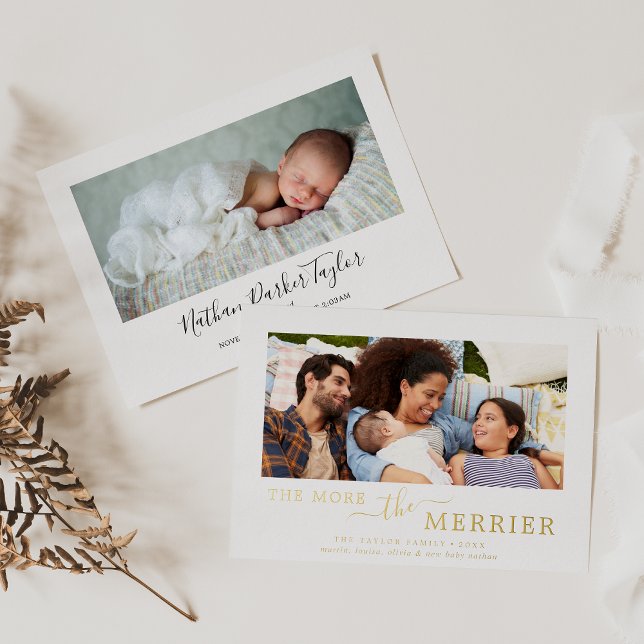 Minimalist Foil The More The Merrier Birth Holiday Card (Creator Uploaded)