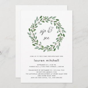 Minimalist Foliage Baby Sip and See Invitation