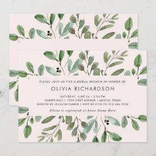 Minimalist Foliage Blush Pink   Bridal Brunch Invitation